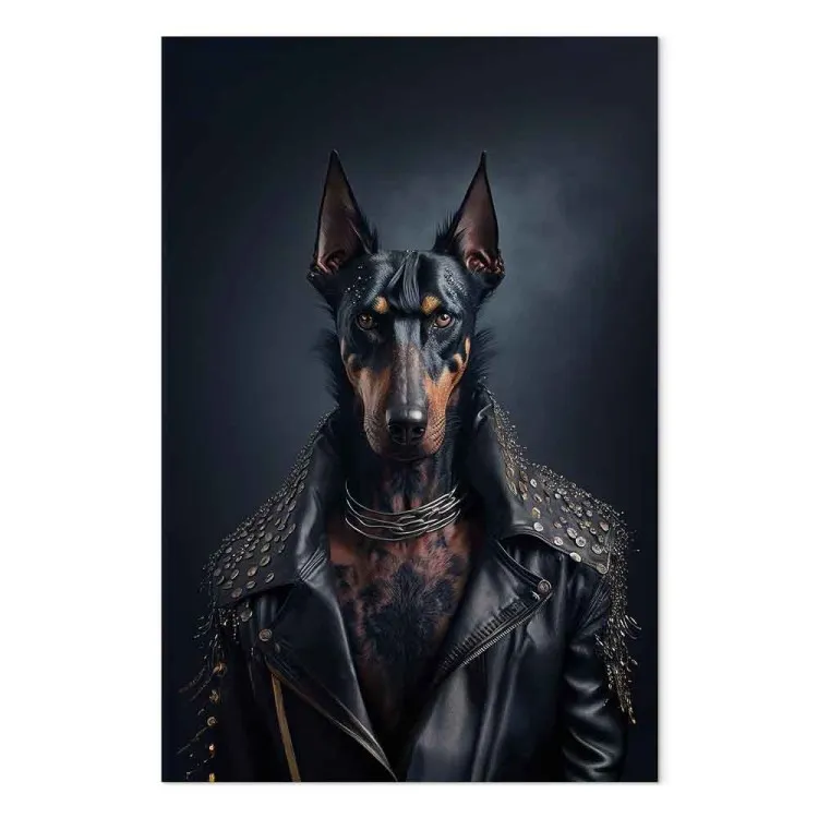 AI Doberman Dog - Rock Style Animal Fantasy Portrait - Vertical