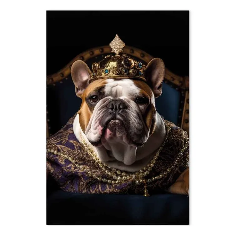 AI Dog English Bulldog - Animal Fantasy Portrait Wearing a Crown - Vertical