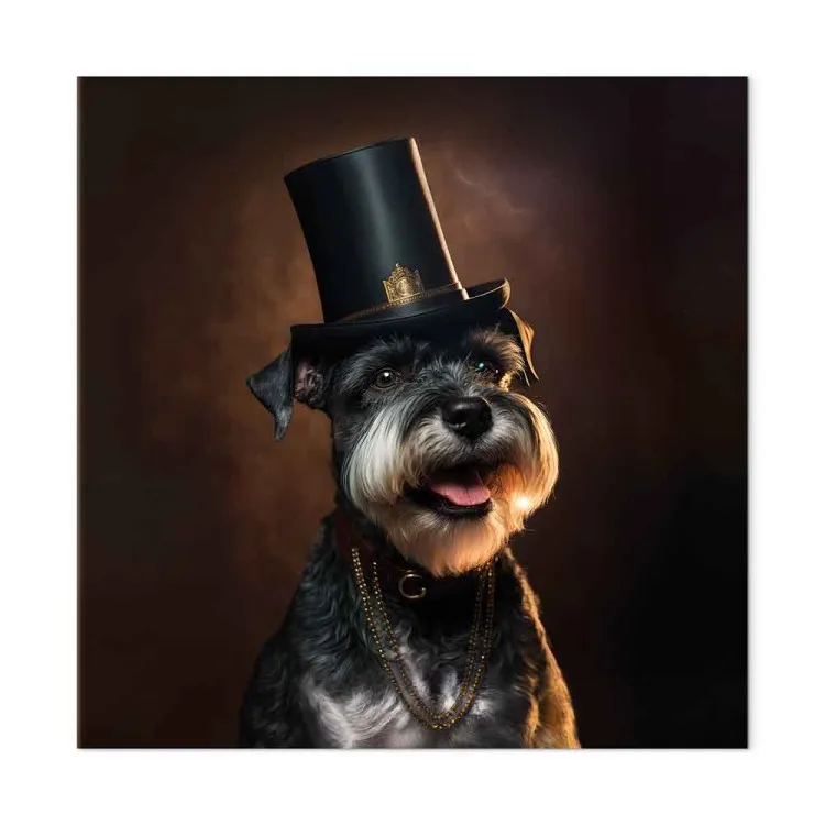 AI Dog Miniature Schnauzer - Portrait of a Cheerful Animal in a Top Hat - Square
