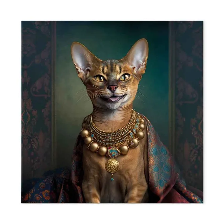 AI Abyssinian Cat - Animal Fantasy Portrait With Golden Necklace - Square