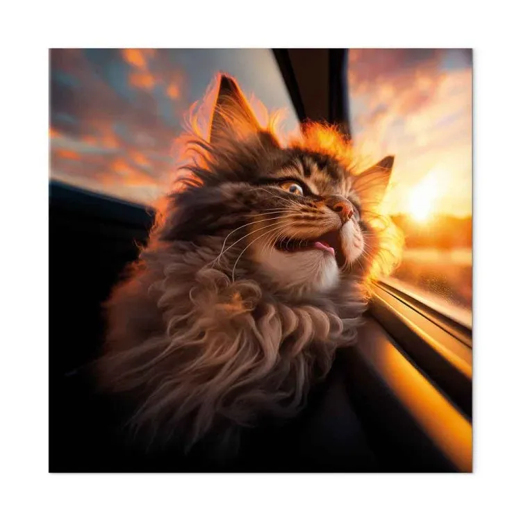 AI Maine Coon Cat - Animal on a Journey to the Setting Sun - Square