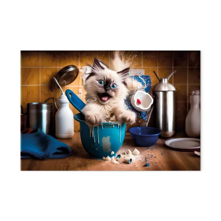 AI Ragdoll Cat - Fluffy Animal While Playing in the Kitchen - Horizontal