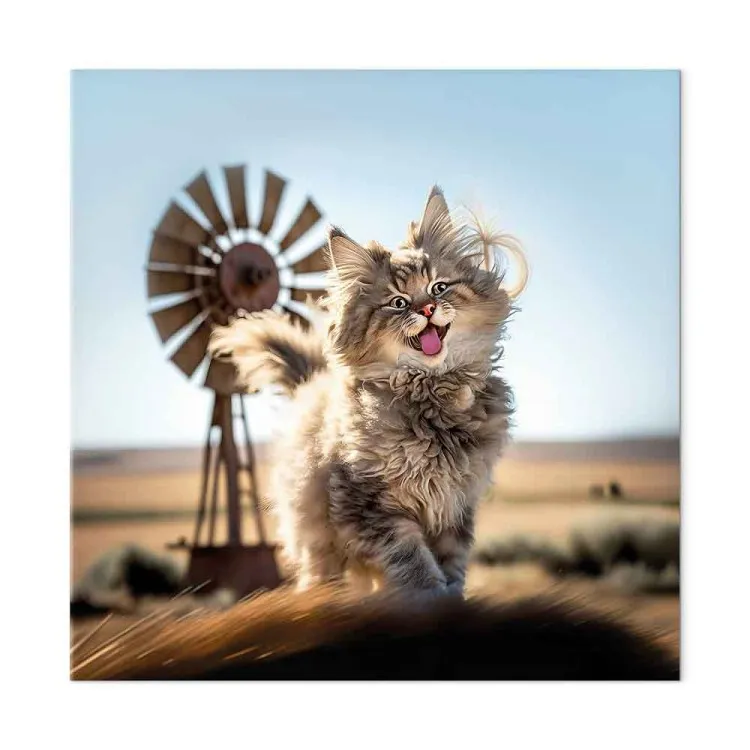 AI Maine Coon Cat - Smiling Fluffy Animal in Don Quixote Style - Square