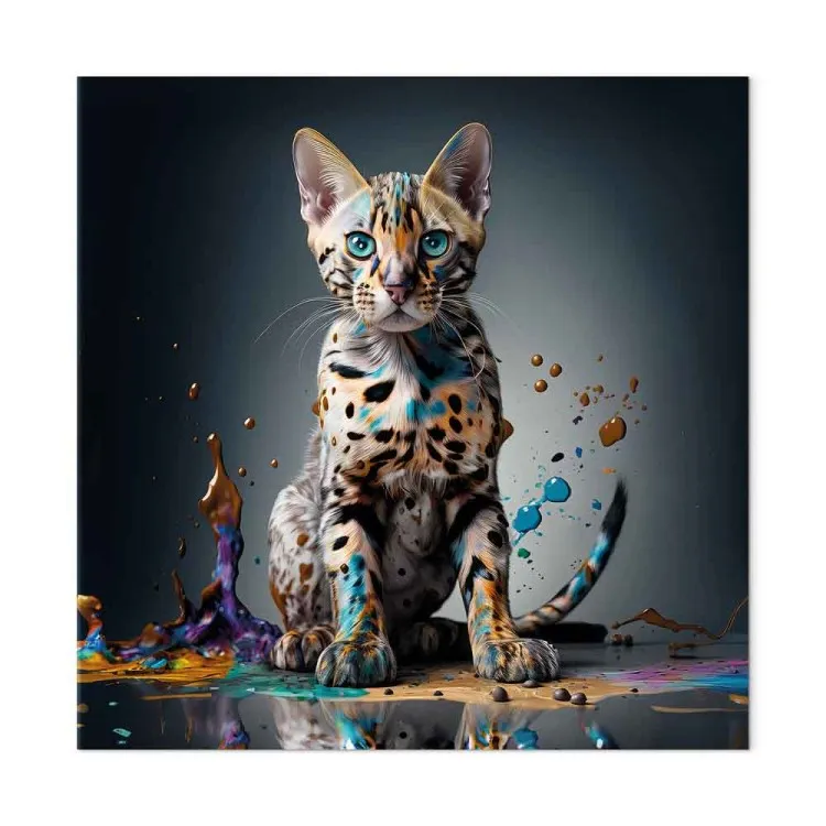 AI Bengal Cat - Animal in a Colorful Exploding Puddle - Square