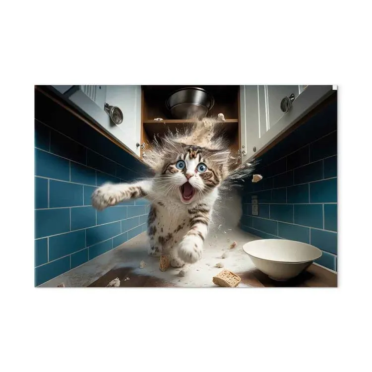 AI Cat - Animal Escaping From the Kitchen After Breaking Supplies - Horizontal