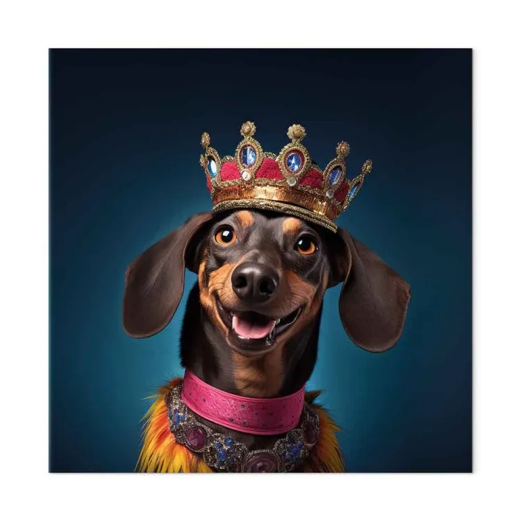 AI Dog Dachshund - Portrait of a Smiling Animal Wearing a Crown - Square