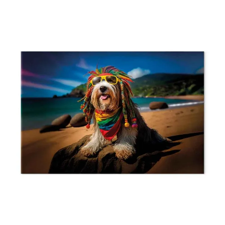 AI Bearded Collie Dog - Rasta Animal Chilling on Paradise Beach - Horizontal