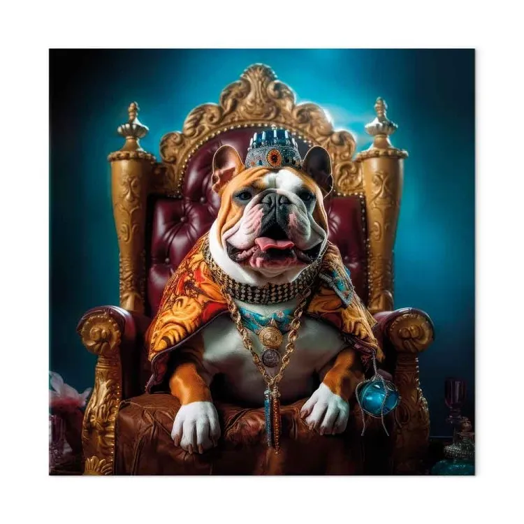 AI Dog English Bulldog - Animal in the Role of King on the Throne - Square