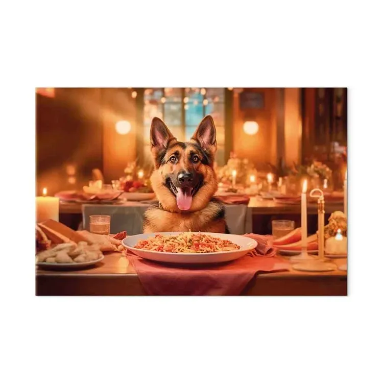 AI Dog German Shepherd - Animal at Dinner in Restaurant - Horizontal