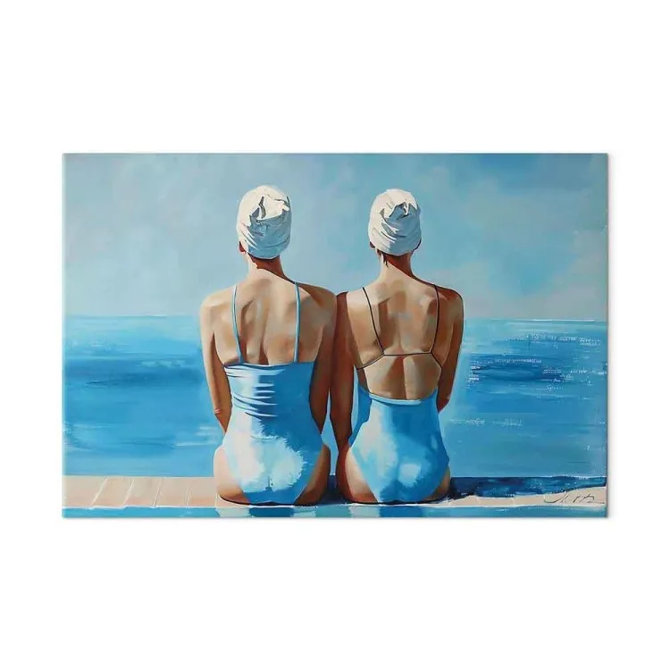 Armonía azul - dos mujeres en bañador junto al mar