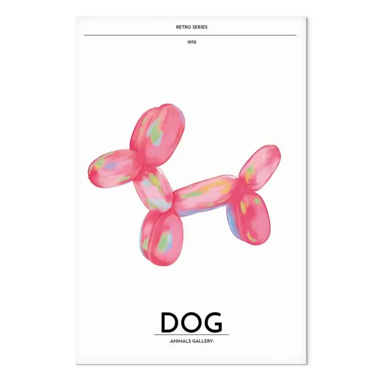 Perro globo: animal multicolor con letras retro en fondo claro