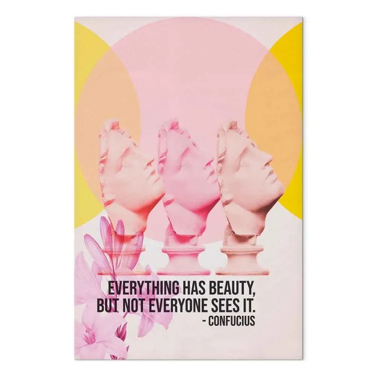 Confucio habla - bustos y cita sobre belleza en fondo abstracto