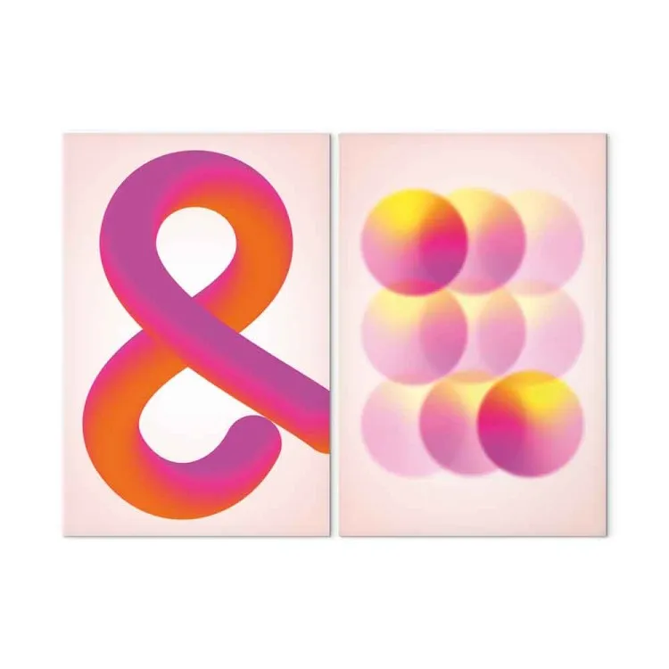 Símbolo degradado: ampersand naranja y bolas rosas en tonos pastel