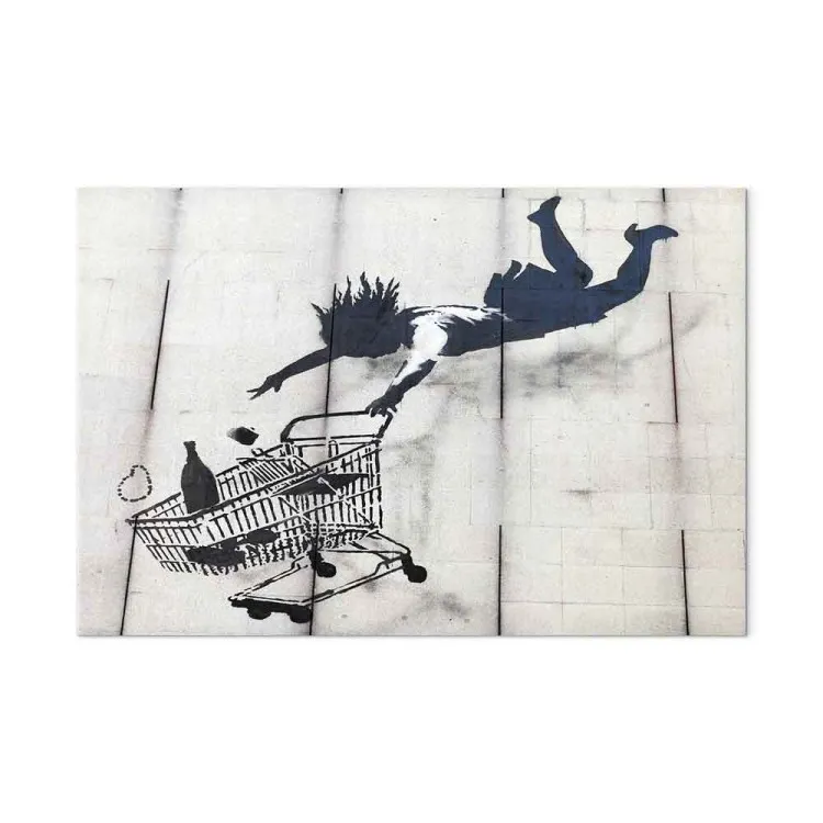 Muyer con un carrito de compras cayente (Banksy)